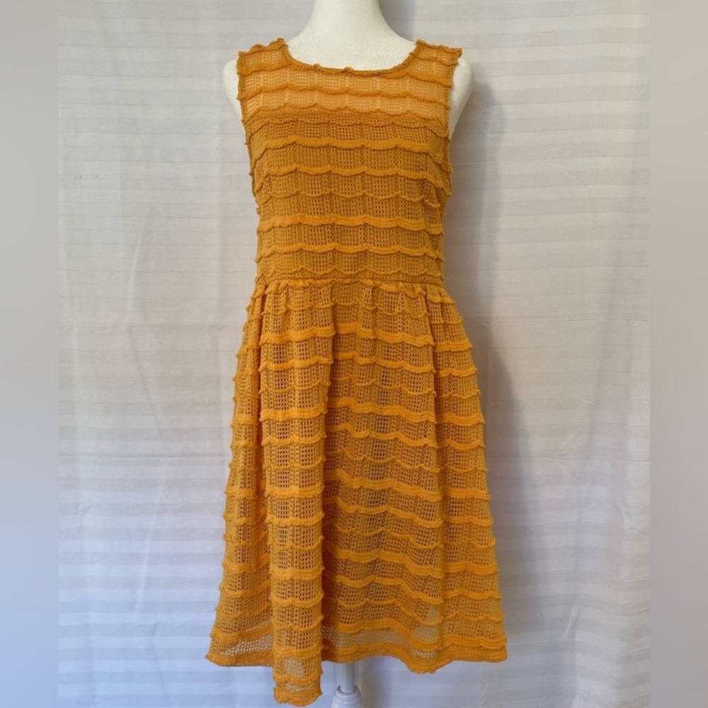 YA Los Angeles Women's Yellow Mini Dress Large Sleeveless Fit And Flare Boho